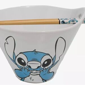 Disney Lilo & Stitch Wax Resist Stitch Ramen Bowl with Chopsticks NEW